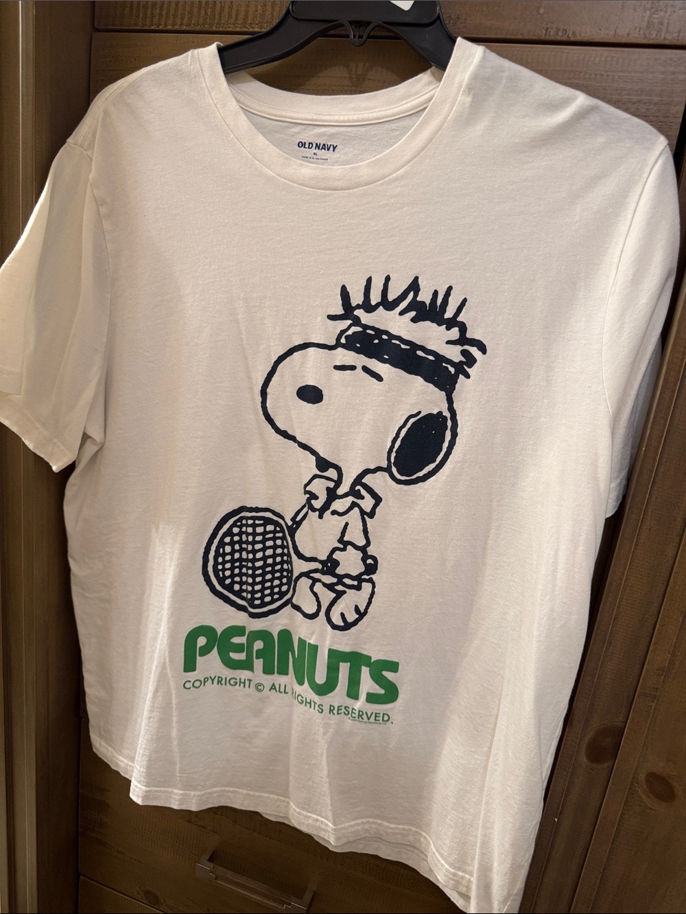 Old Navy White Peanuts Snoopy Tennis Graphic Tee